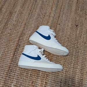 White and Blue High-Top Sneakers